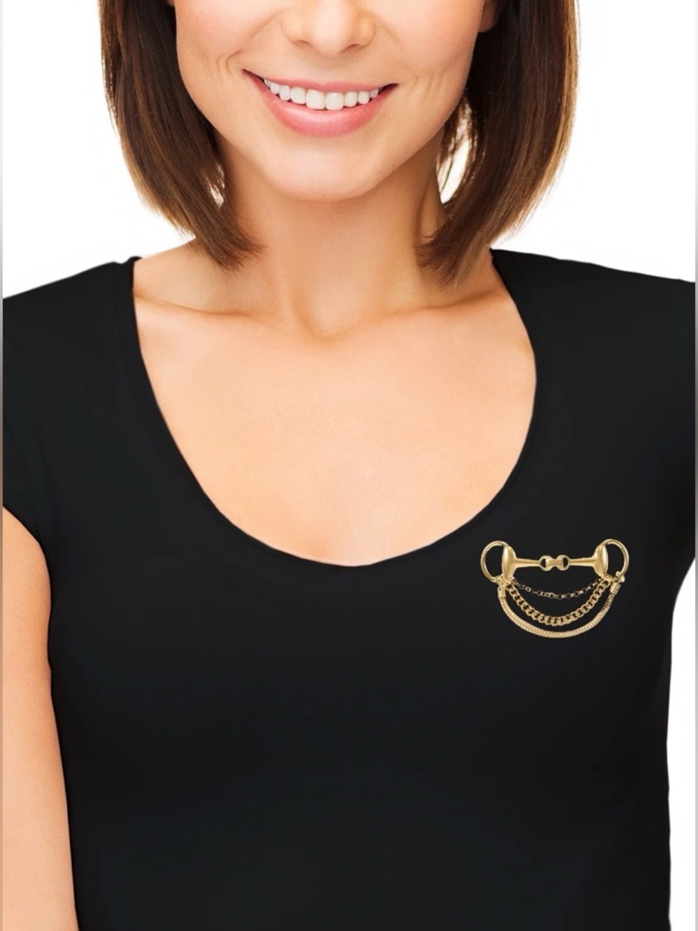 Time and Tru Gold-Tone Horsebit Brooch